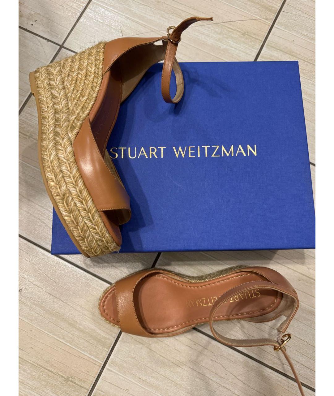 STUART WEITZMAN Коричневые кожаные босоножки, фото 3