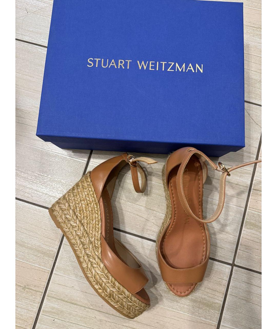 STUART WEITZMAN Коричневые кожаные босоножки, фото 2