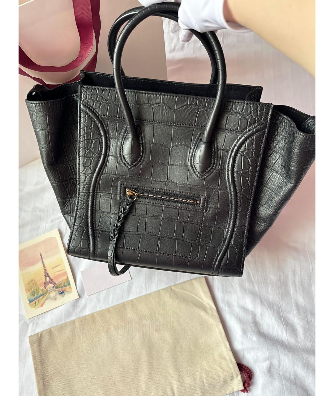 CELINE Черная кожаная сумка с короткими ручками, фото 2