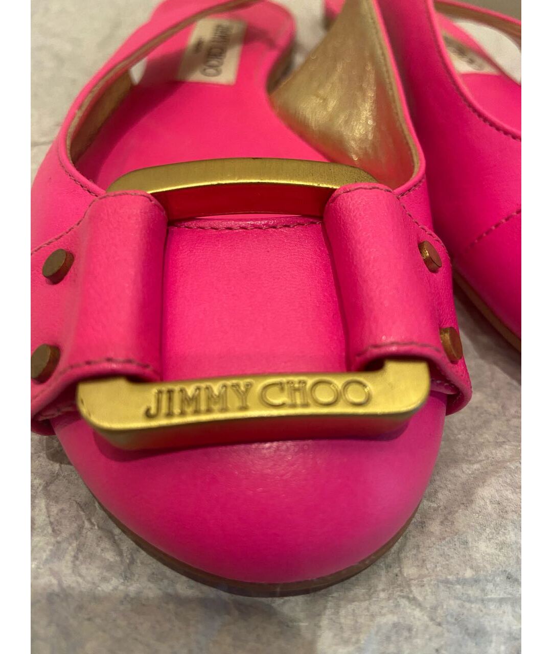 JIMMY CHOO Фуксия кожаные балетки, фото 5