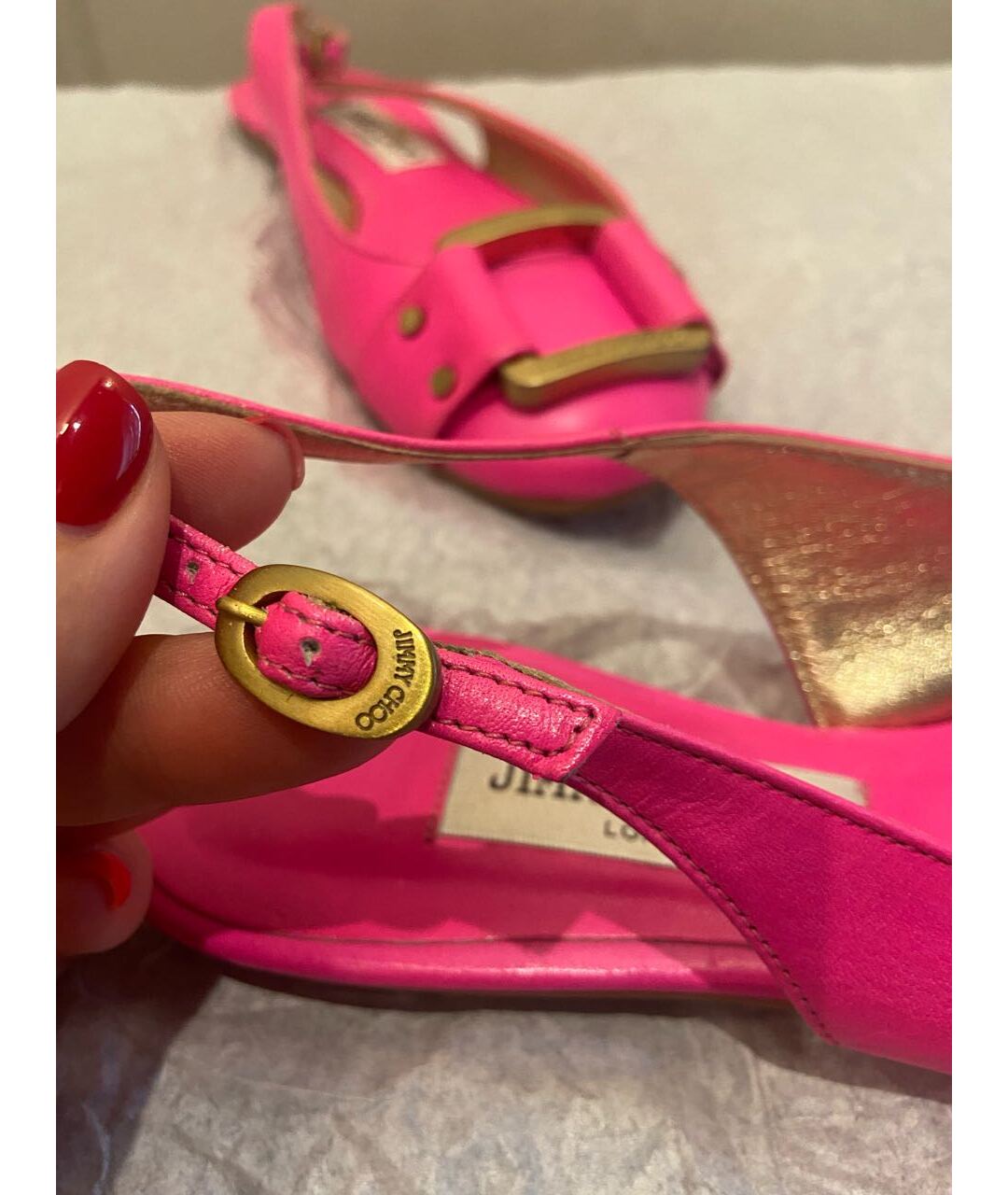 JIMMY CHOO Фуксия кожаные балетки, фото 4