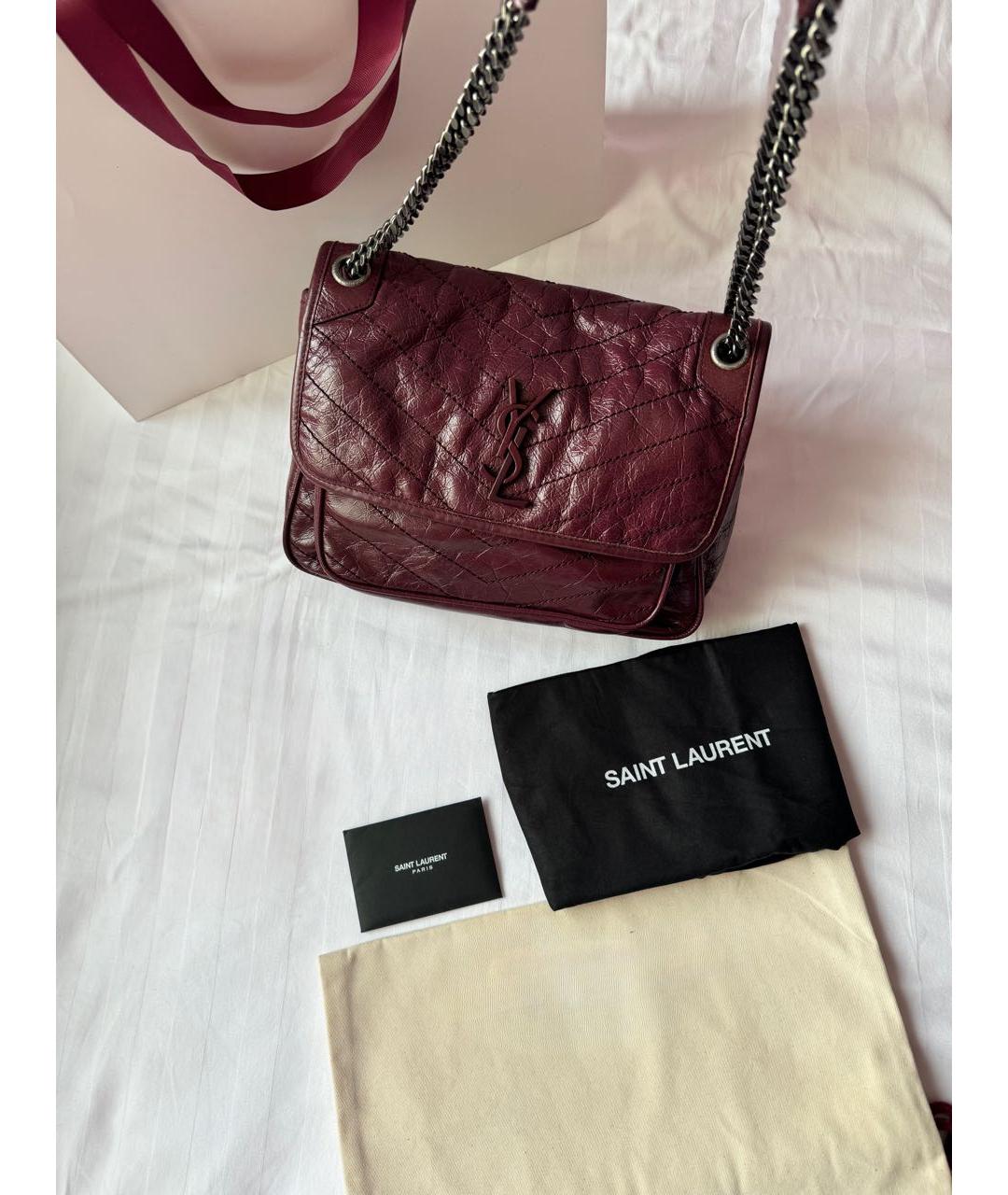 SAINT LAURENT Бордовая кожаная сумка через плечо, фото 2