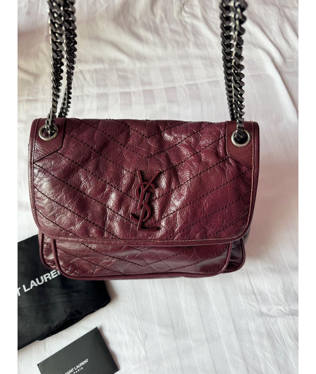 SAINT LAURENT Бордовая кожаная сумка через плечо, фото 3