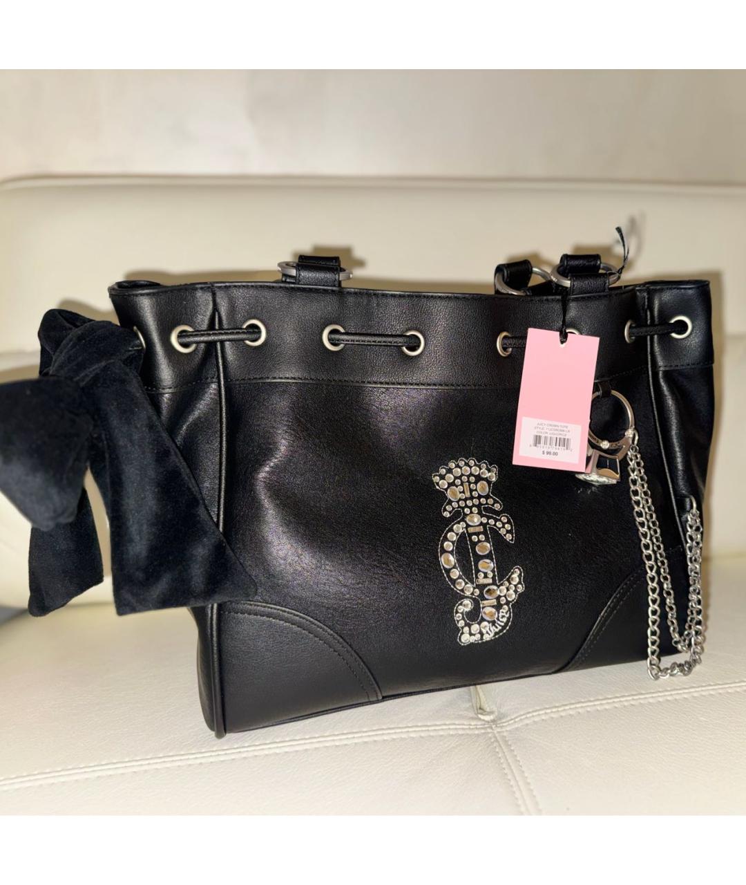 JUICY COUTURE Черная сумка тоут из искусственной кожи, фото 6