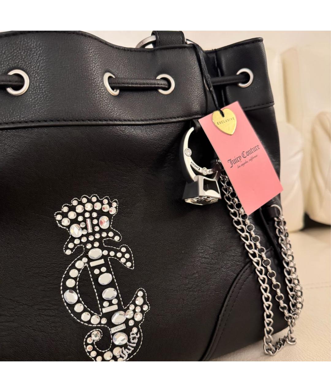 JUICY COUTURE Черная сумка тоут из искусственной кожи, фото 4