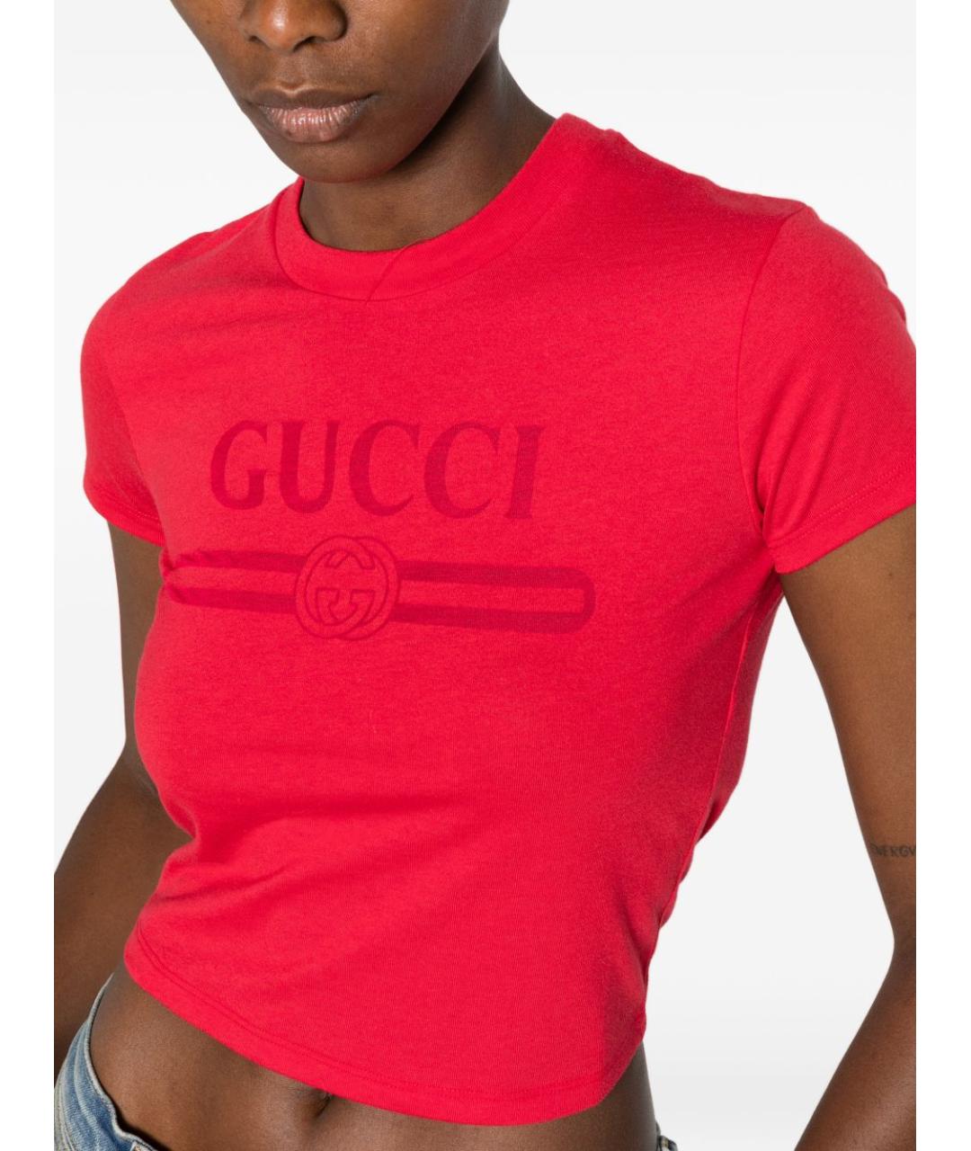 GUCCI Красная хлопковая футболка, фото 2