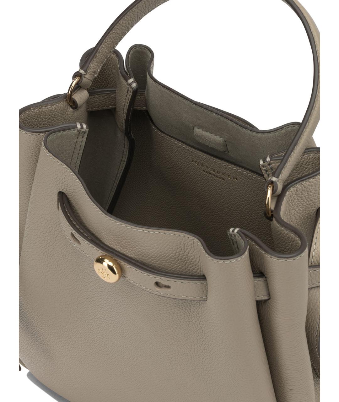 TORY BURCH Серая кожаная сумка с короткими ручками, фото 5