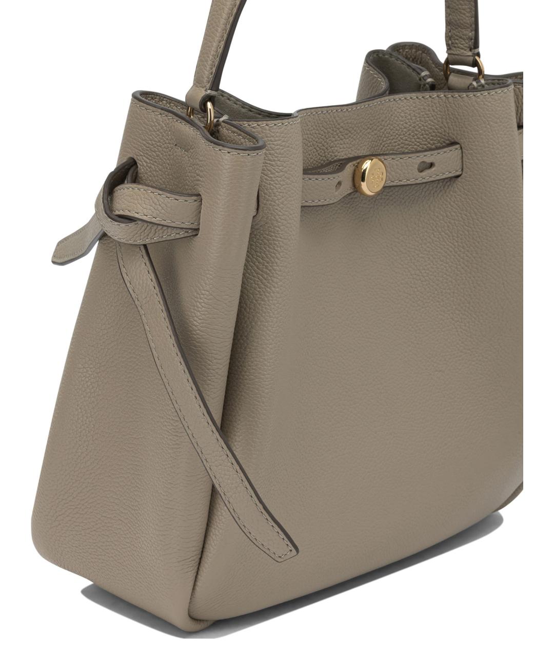 TORY BURCH Серая кожаная сумка с короткими ручками, фото 4