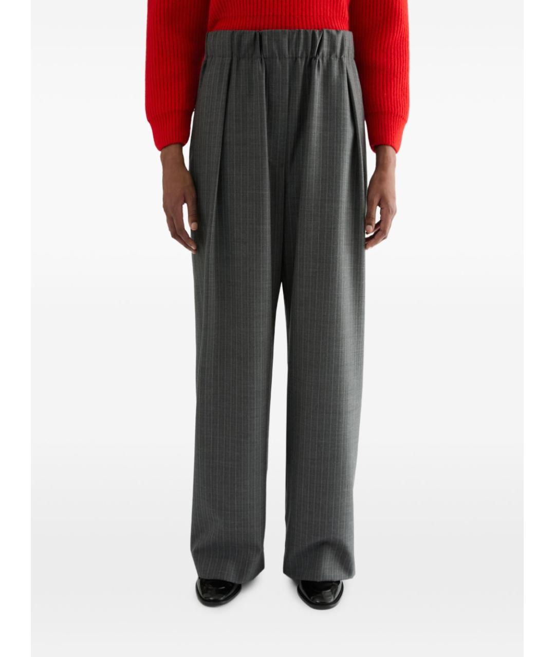 JIL SANDER Серые шерстяные прямые брюки, фото 3