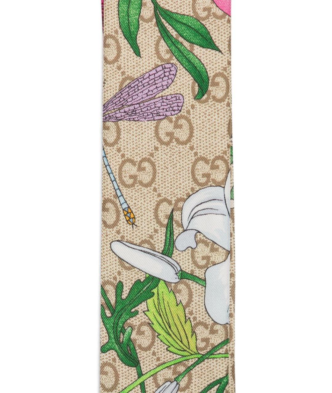 GUCCI Бежевый шелковый шарф, фото 2