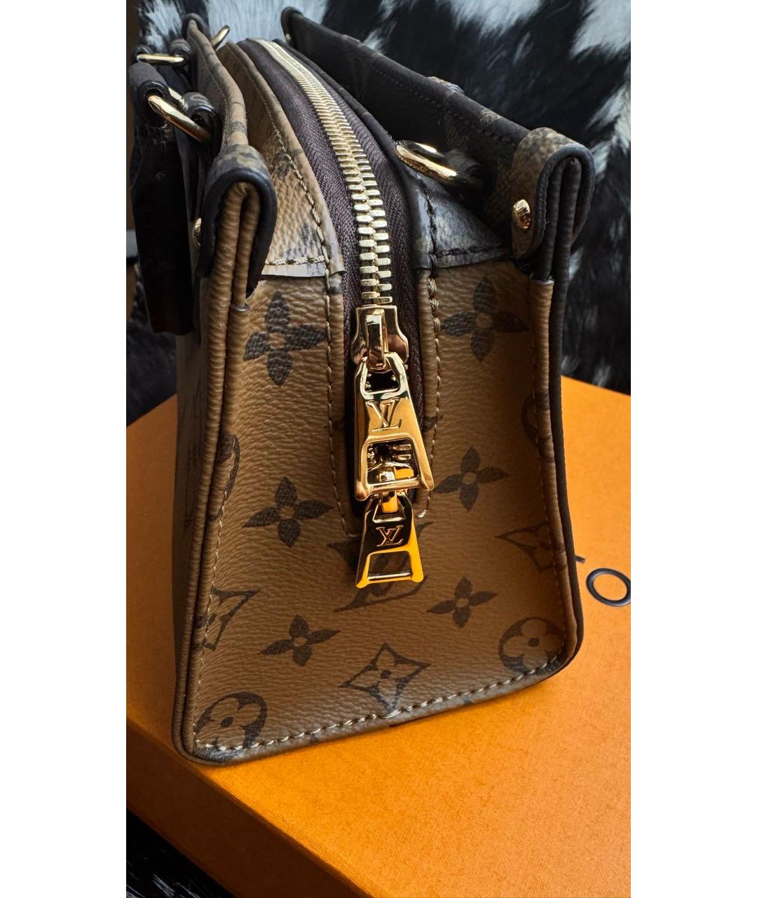 LOUIS VUITTON Коричневая тканевая сумка с короткими ручками, фото 7