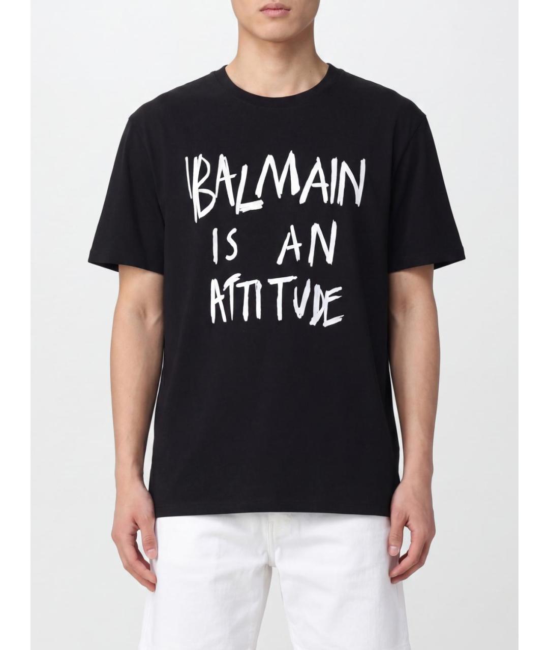 BALMAIN Черная хлопковая футболка, фото 2