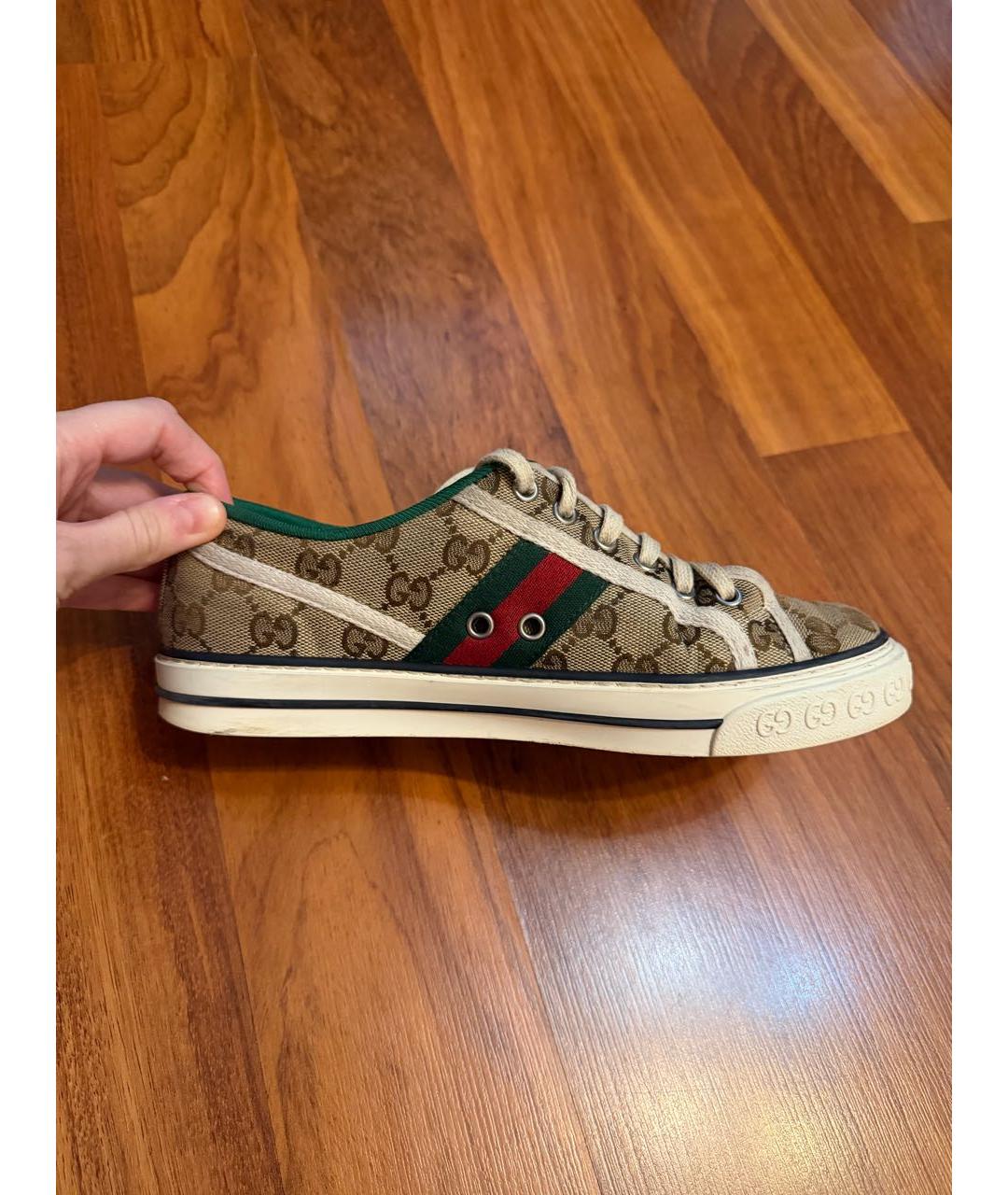 GUCCI Коричневые текстильные кеды, фото 9