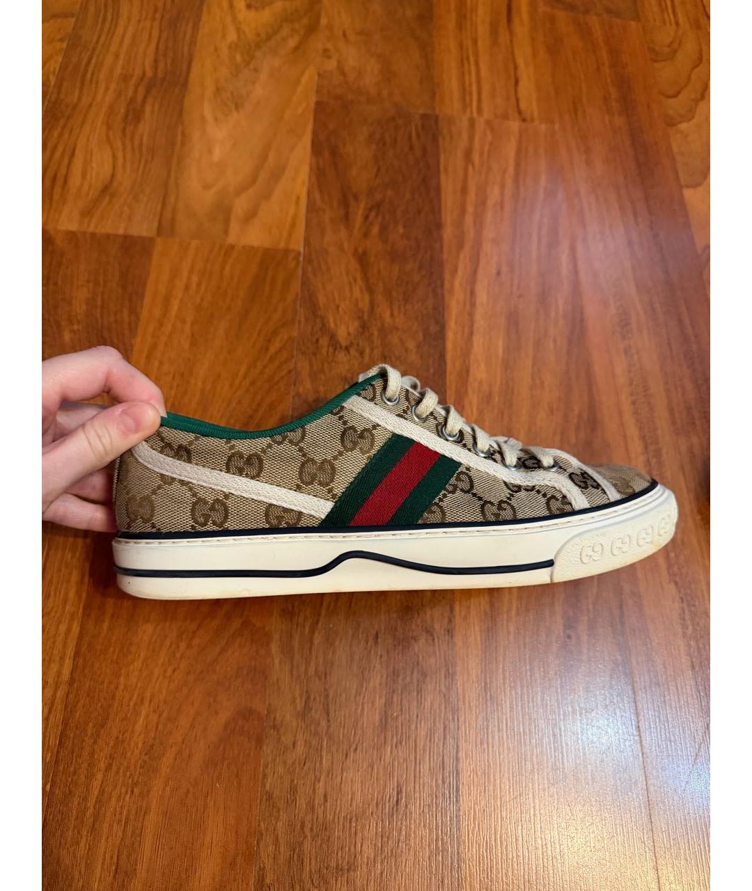 GUCCI Коричневые текстильные кеды, фото 6