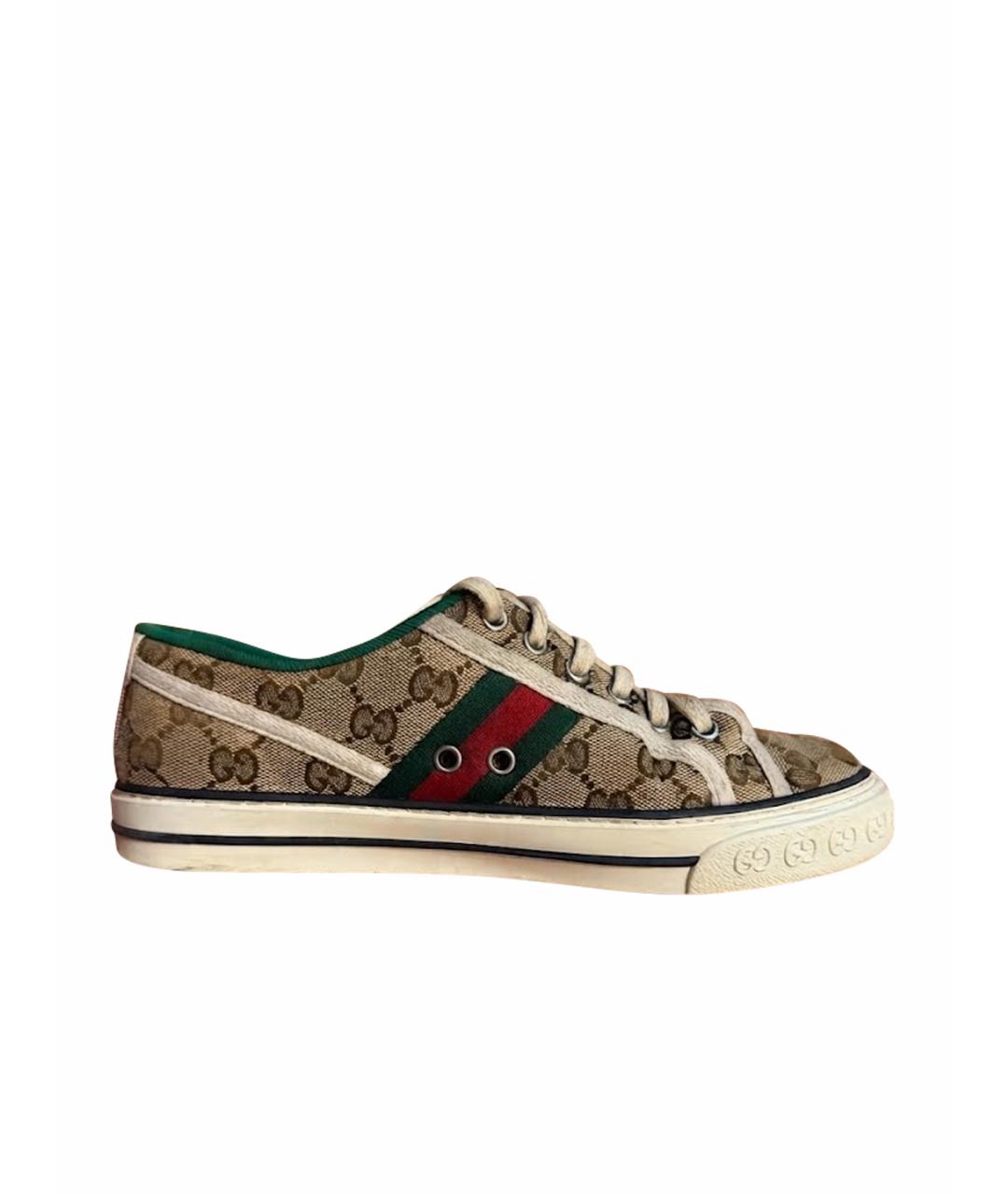 GUCCI Коричневые текстильные кеды, фото 1