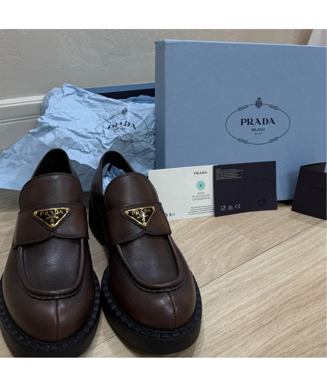 PRADA Коричневые кожаные лоферы, фото 5