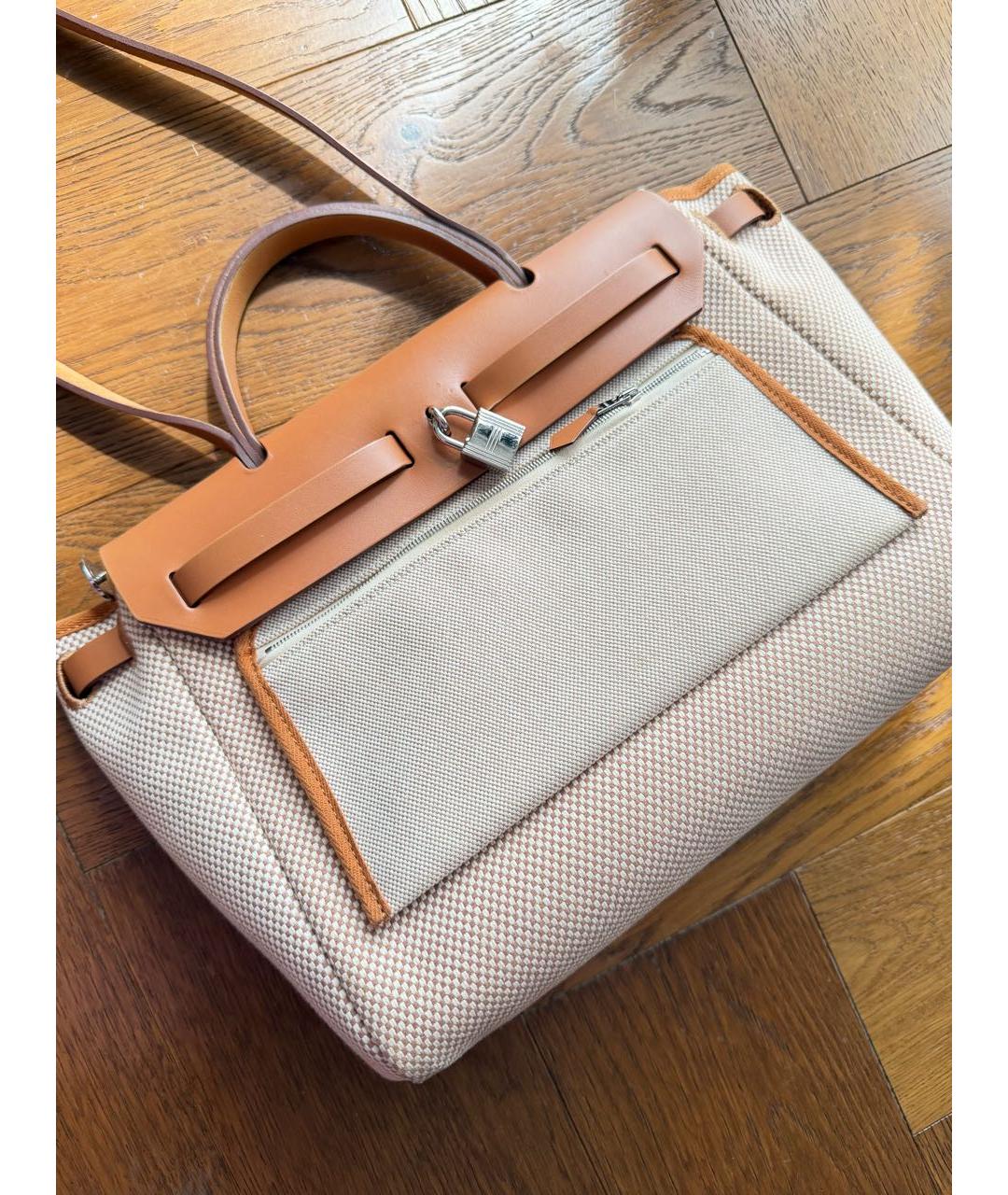 HERMES Бежевая тканевая сумка через плечо, фото 3