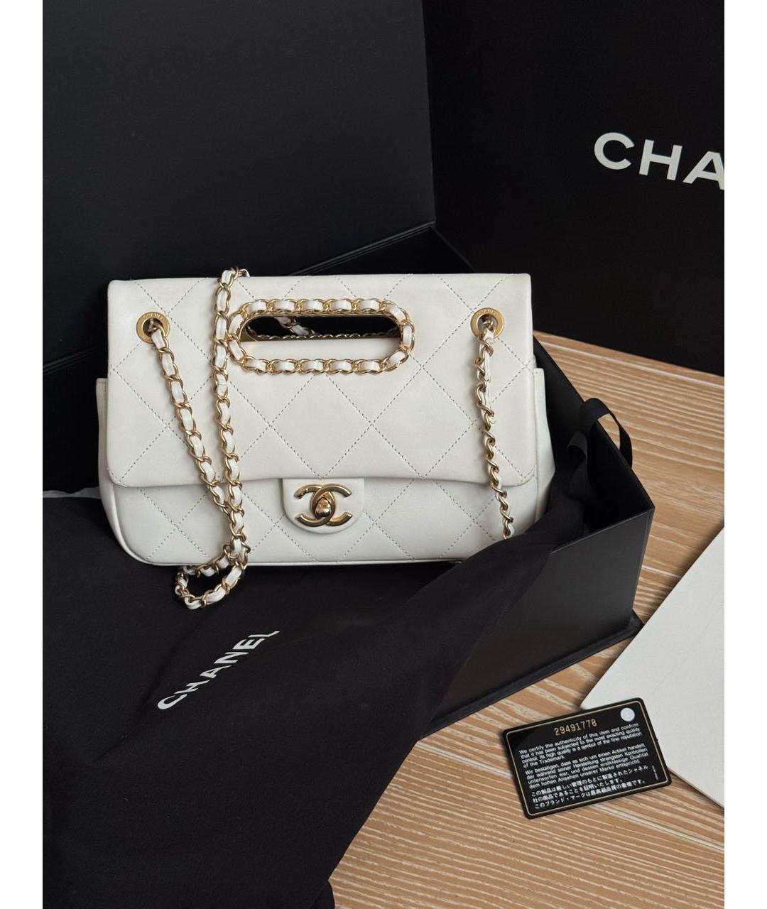 CHANEL Белая кожаная сумка с короткими ручками, фото 5