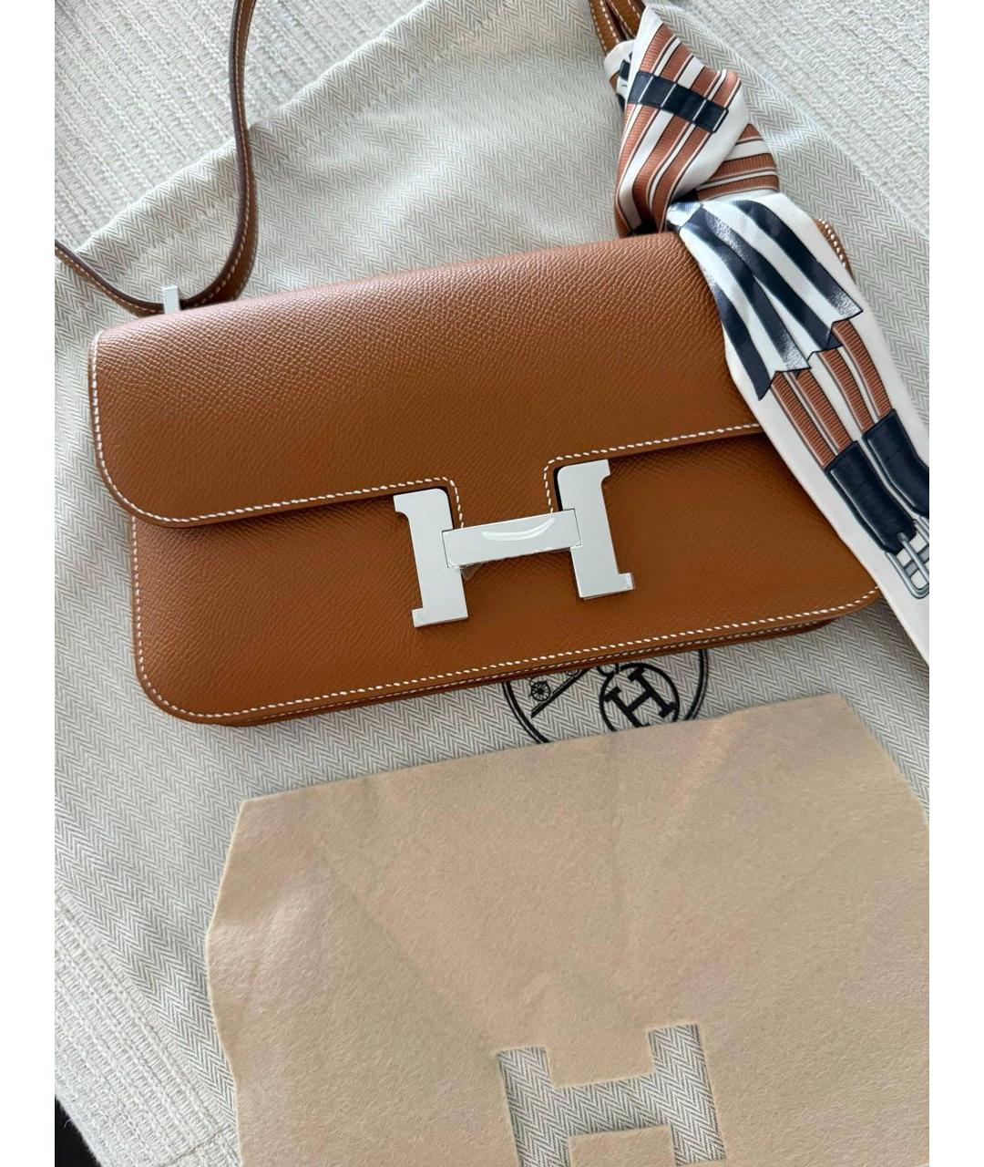 HERMES Коричневая кожаная сумка через плечо, фото 5