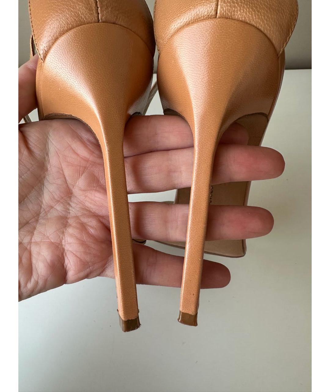 MANOLO BLAHNIK Бежевые кожаные босоножки, фото 5