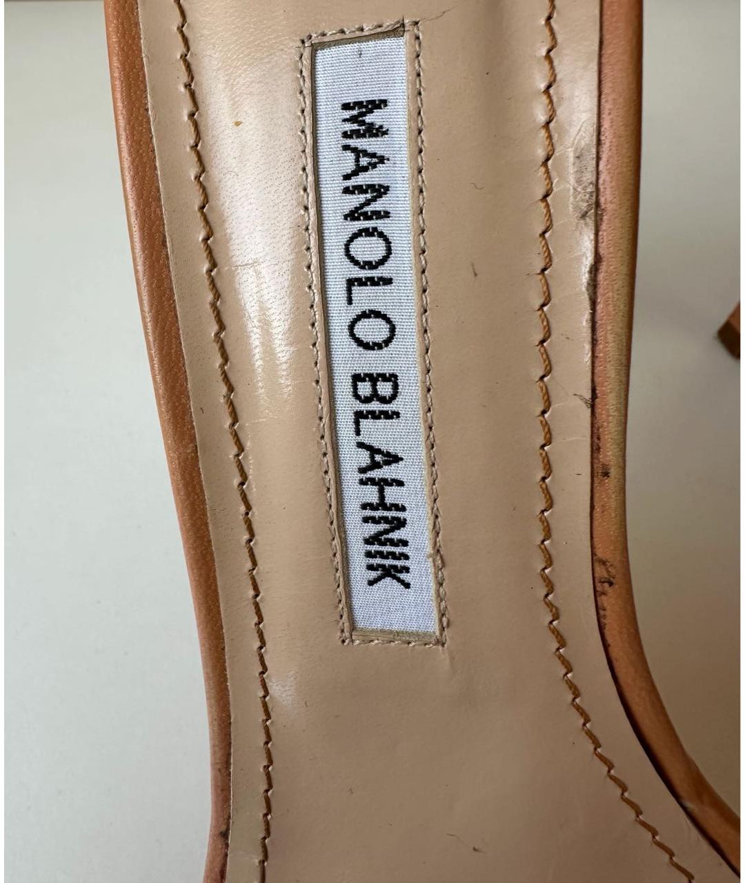 MANOLO BLAHNIK Бежевые кожаные босоножки, фото 8