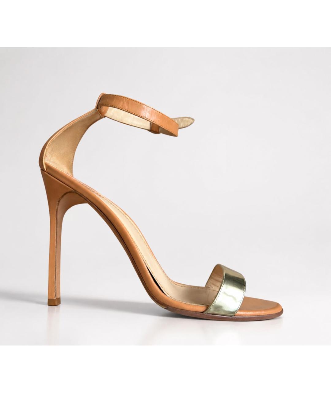 MANOLO BLAHNIK Бежевые кожаные босоножки, фото 9
