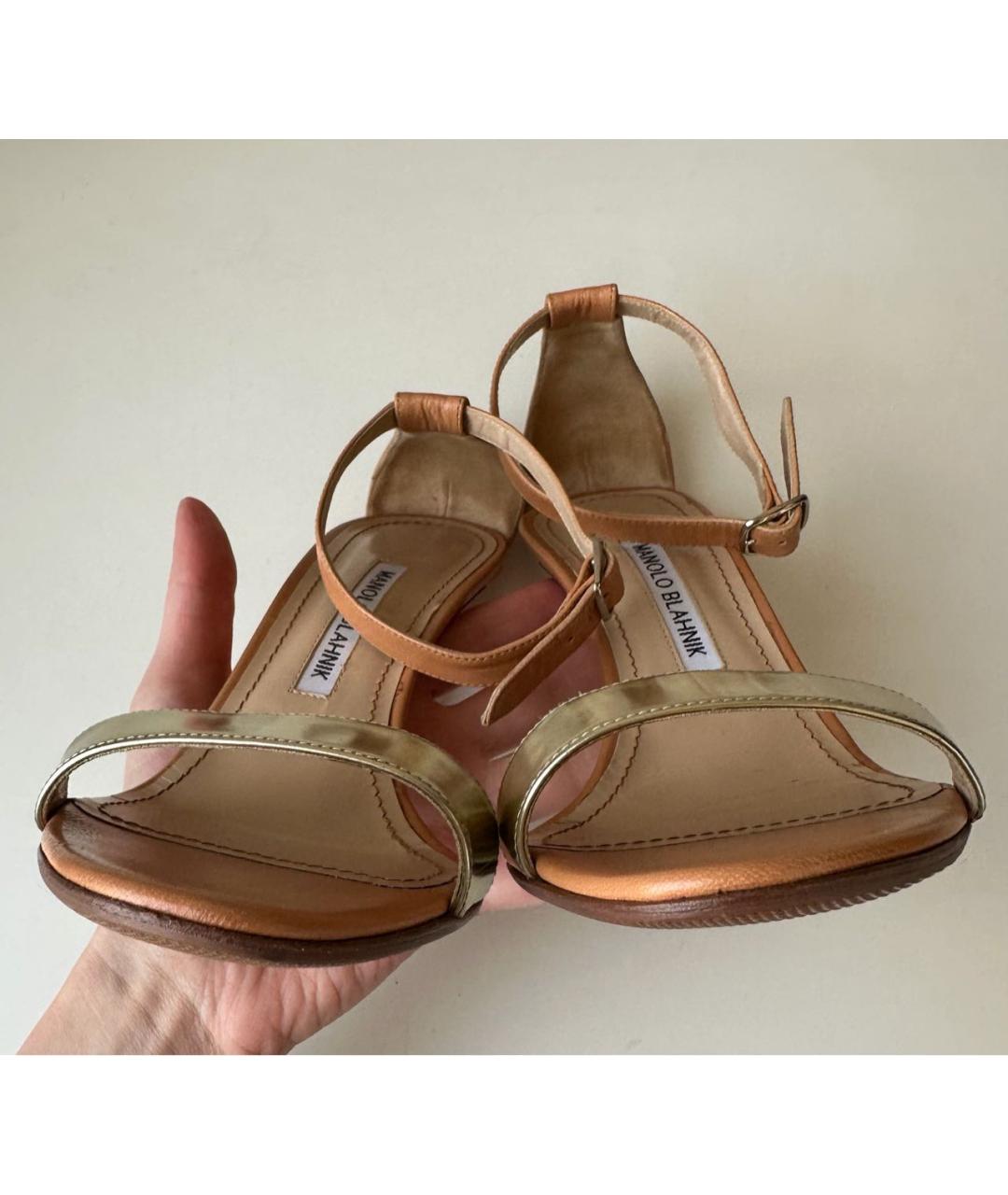 MANOLO BLAHNIK Бежевые кожаные босоножки, фото 6
