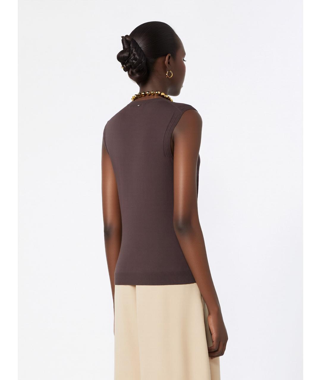 SPORTMAX Коричневая вискозная майка, фото 4
