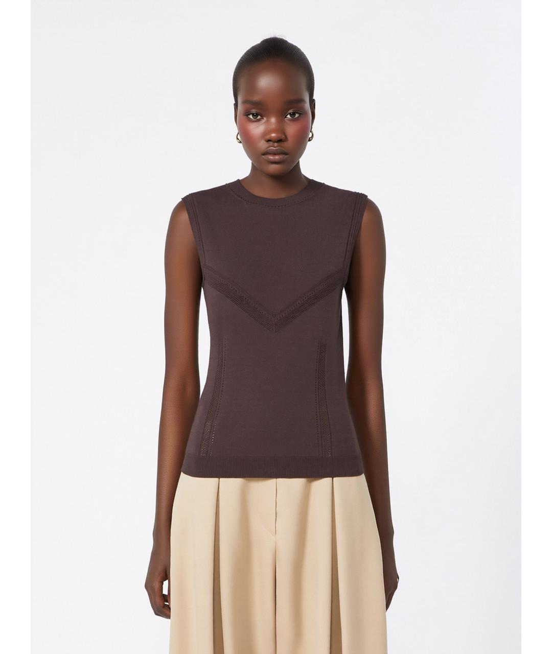 SPORTMAX Коричневая вискозная майка, фото 3