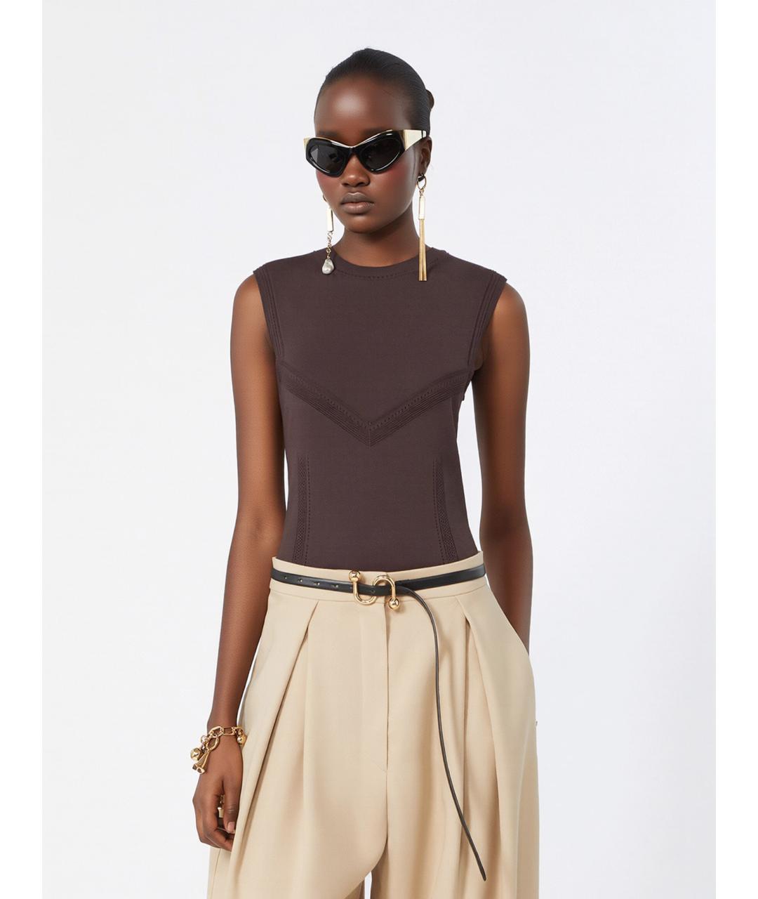 SPORTMAX Коричневая вискозная майка, фото 5