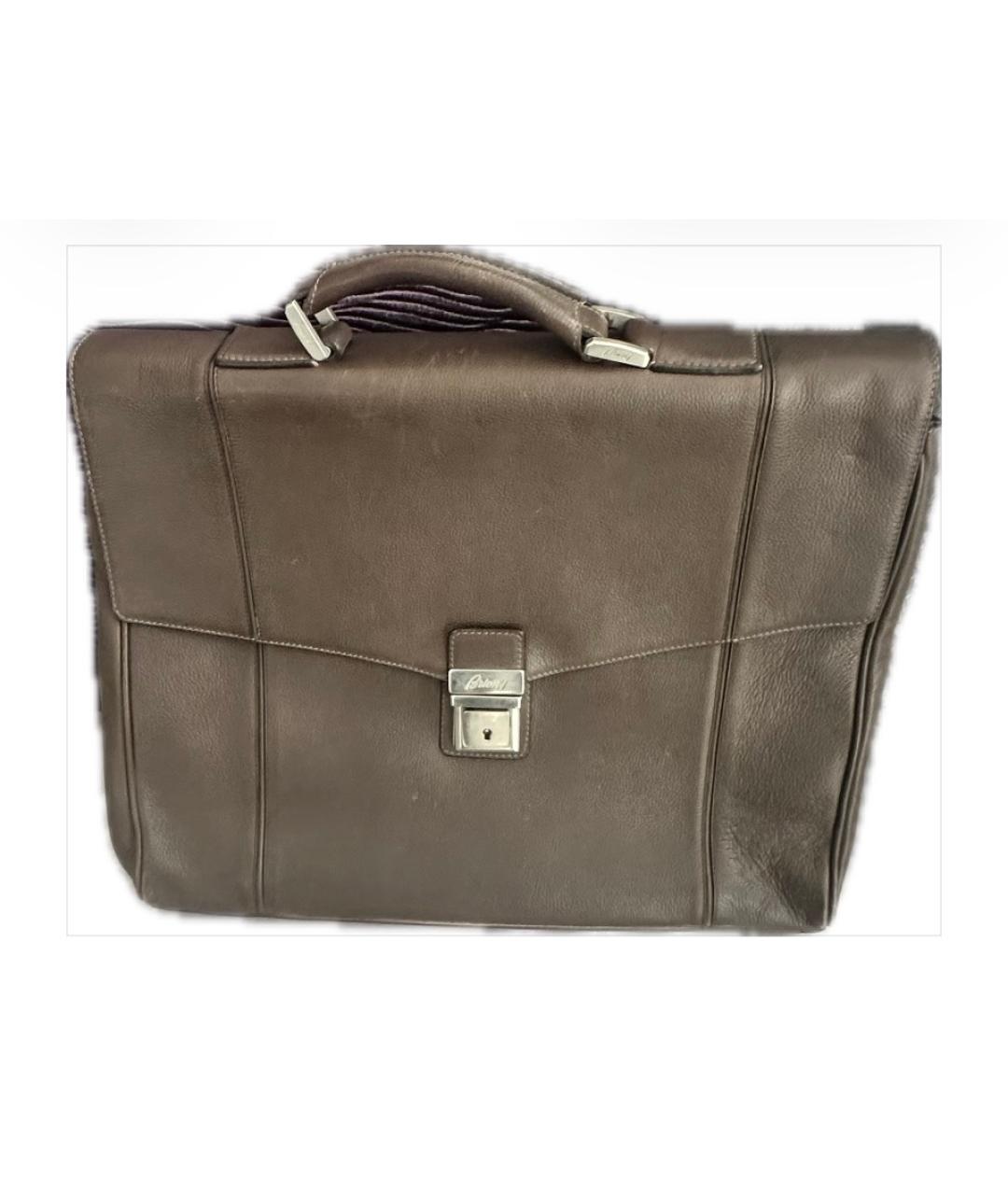 BRIONI Коричневый кожаный портфель, фото 3