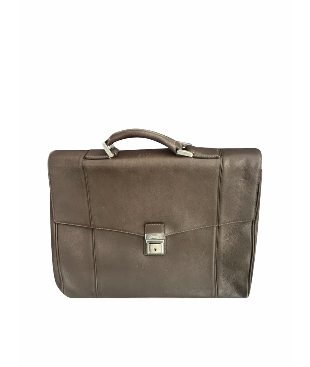 BRIONI Коричневый кожаный портфель, фото 1