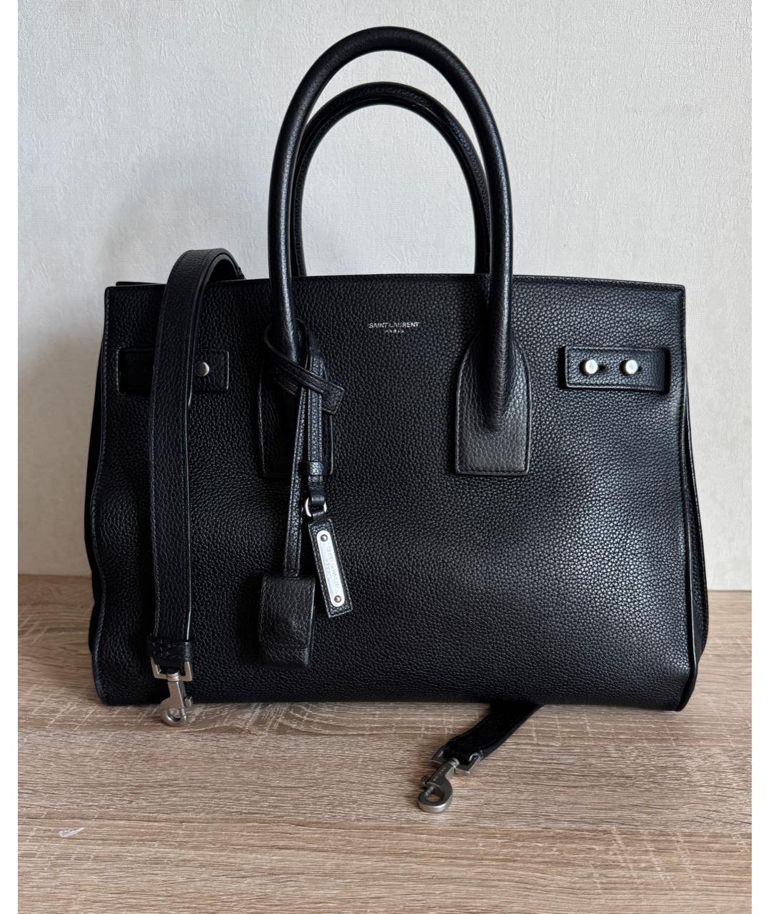 SAINT LAURENT Черная кожаная сумка тоут, фото 9