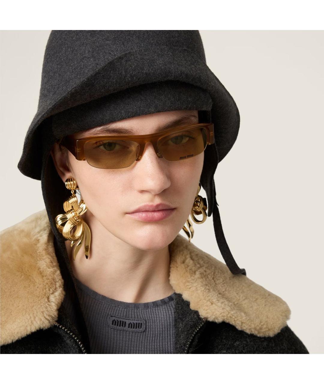 MIU MIU Коричневые пластиковые солнцезащитные очки, фото 6