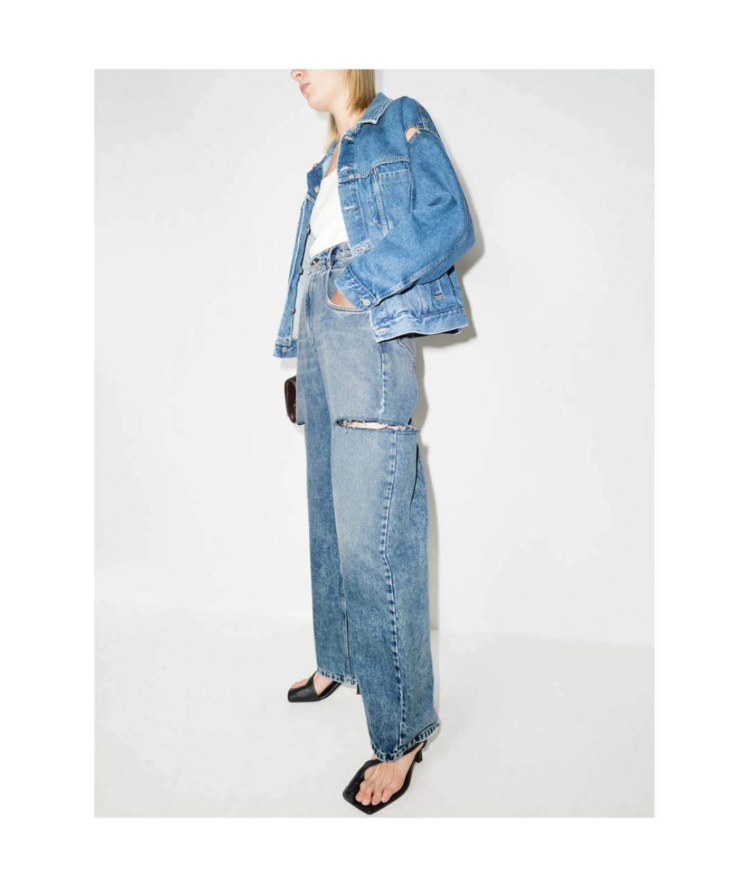 MAISON MARGIELA Голубые хлопковые прямые джинсы, фото 5