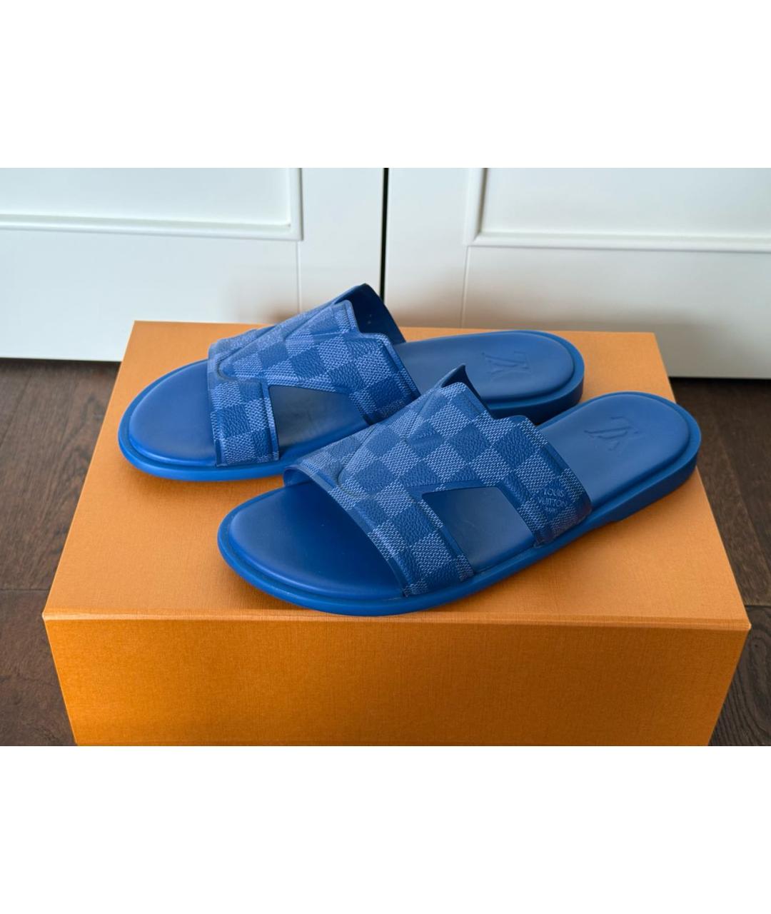 LOUIS VUITTON Синие кожаные шлепанцы, фото 4