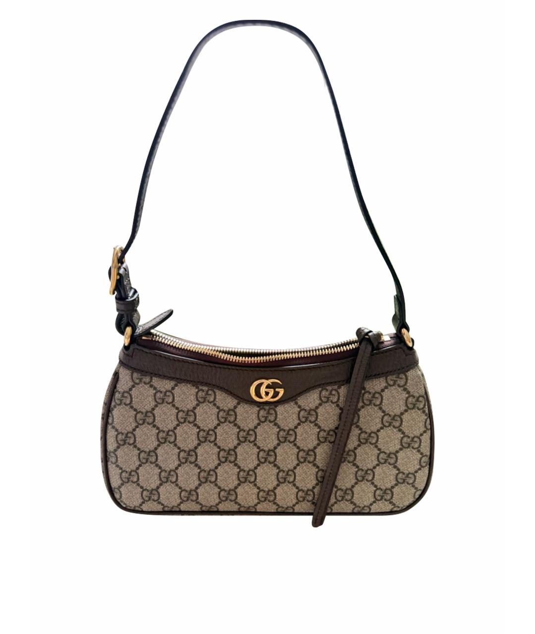 GUCCI Коричневая кожаная сумка с короткими ручками, фото 1
