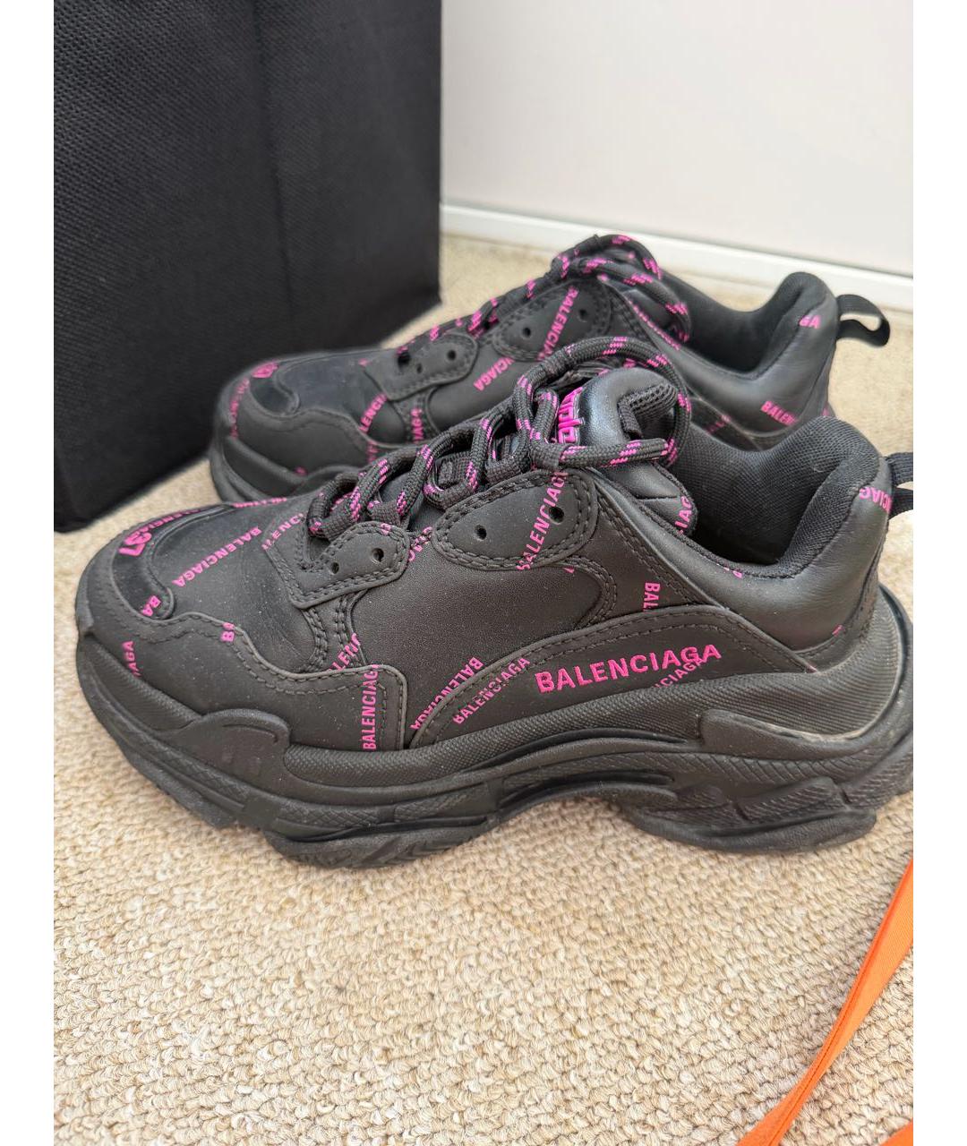 BALENCIAGA Черные кожаные кроссовки, фото 4