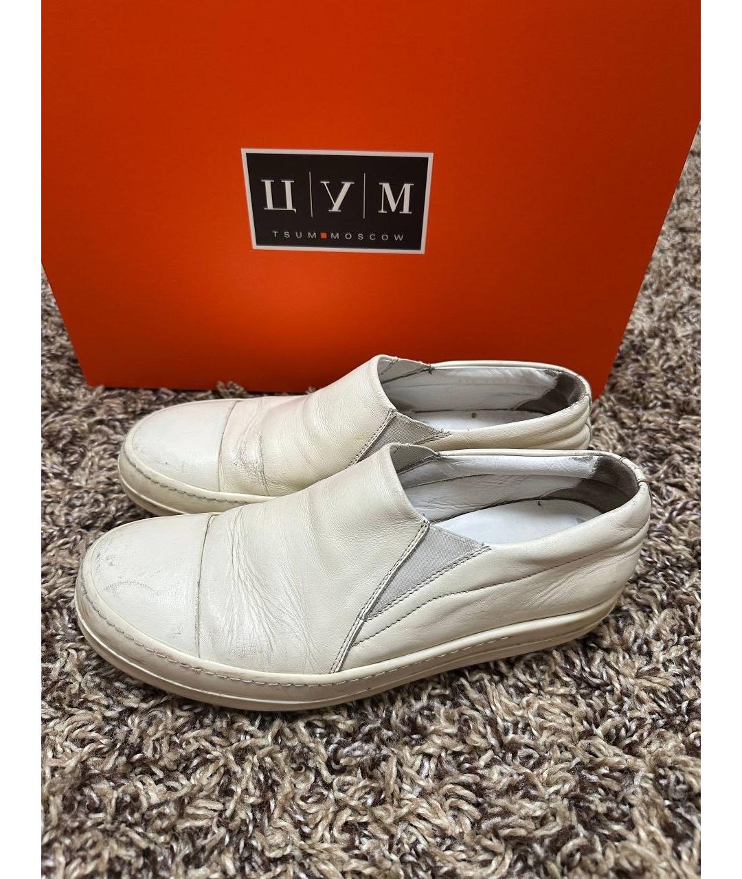 RICK OWENS Белые кожаные слипоны, фото 3