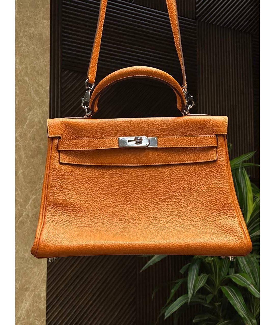 HERMES Оранжевая кожаная сумка с короткими ручками, фото 9