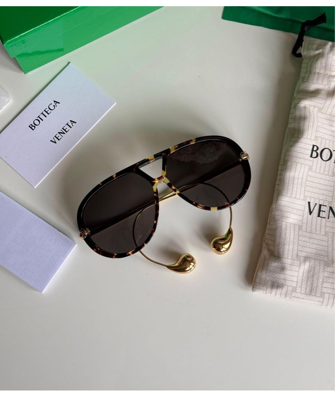 BOTTEGA VENETA Коричневые металлические солнцезащитные очки, фото 2