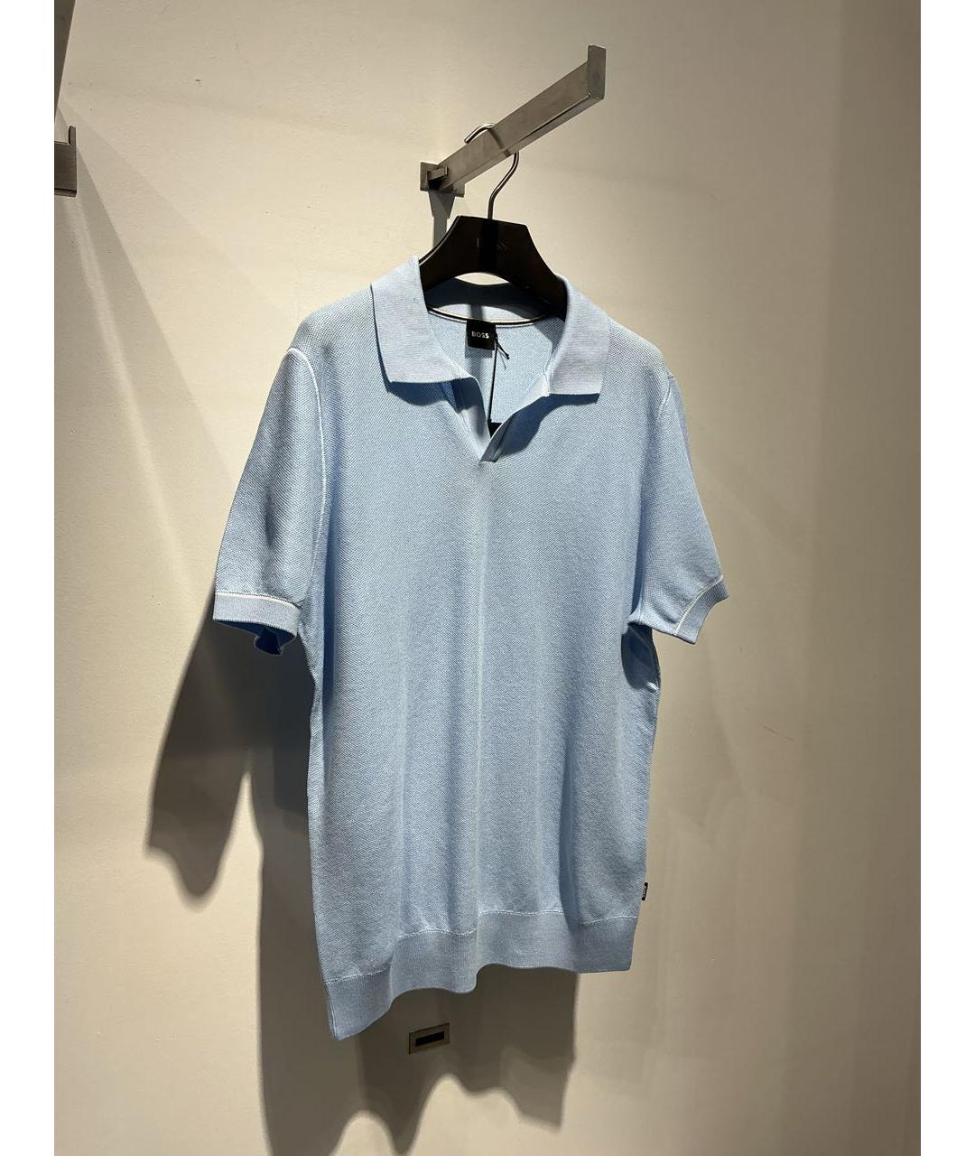 HUGO BOSS Голубое хлопковое поло с коротким рукавом, фото 2