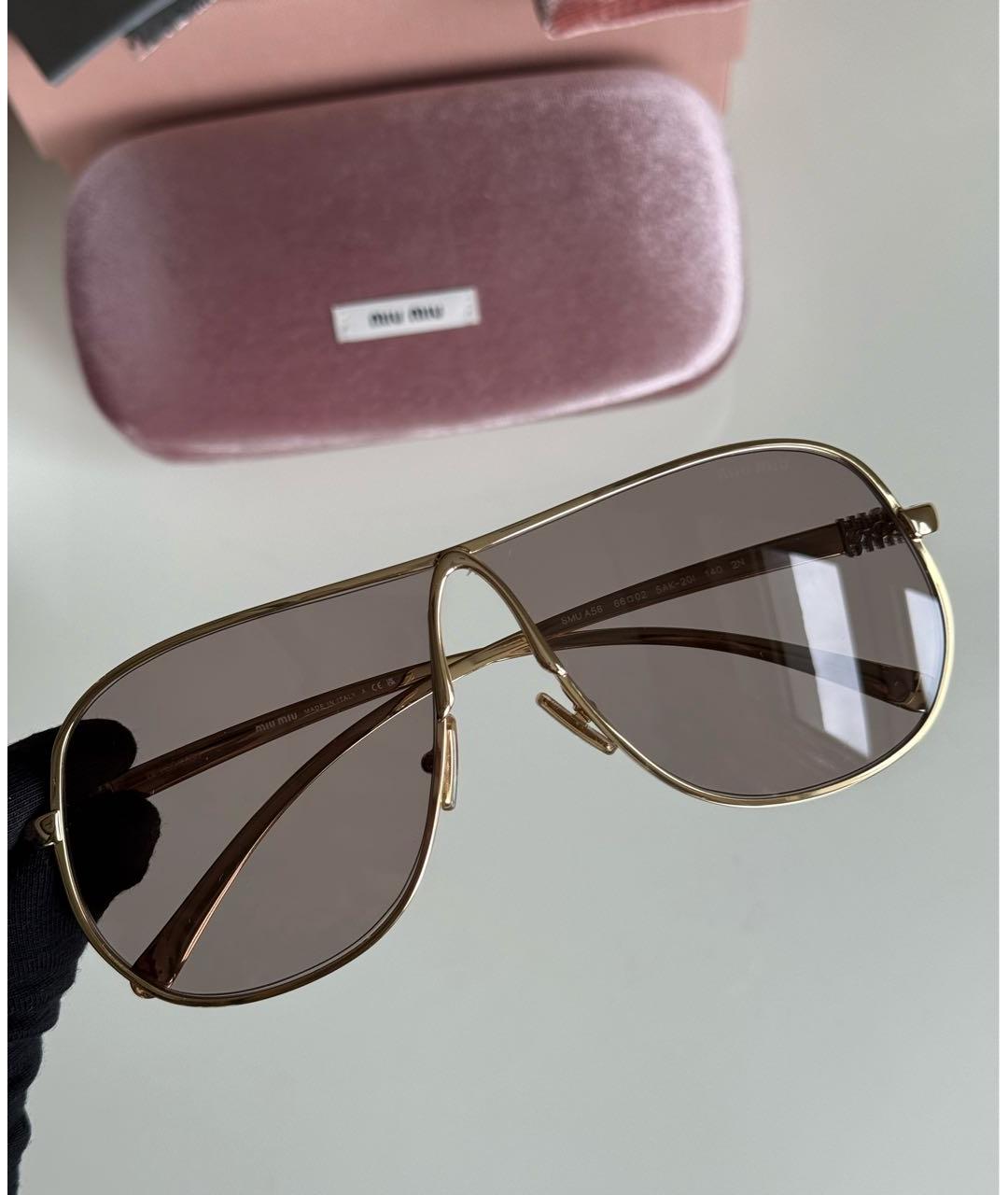 MIU MIU Золотые металлические солнцезащитные очки, фото 4