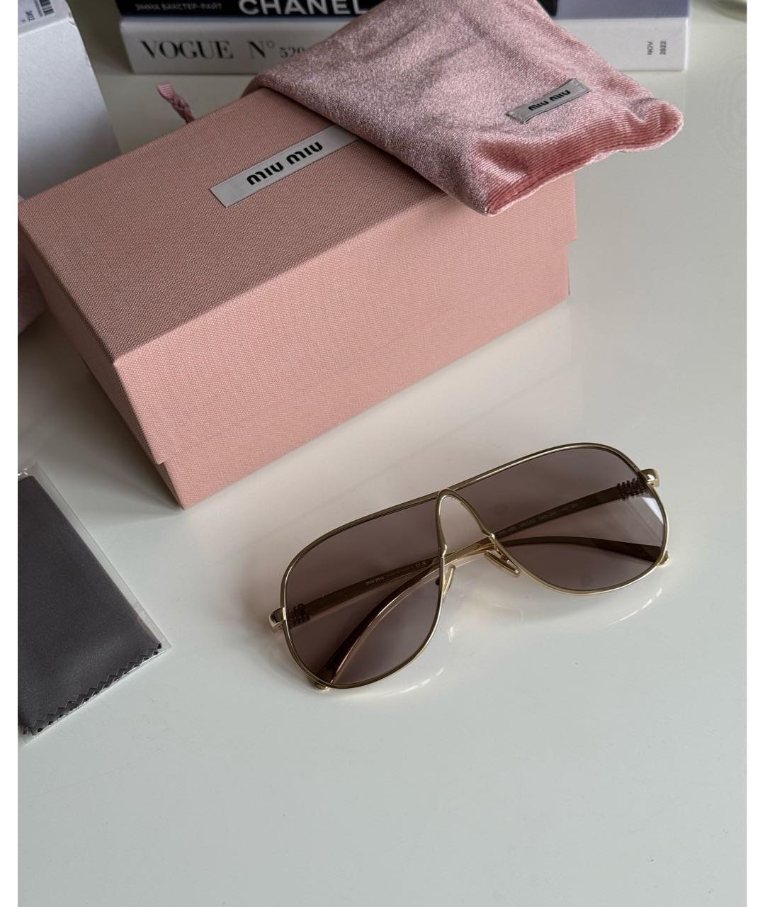 MIU MIU Золотые металлические солнцезащитные очки, фото 5