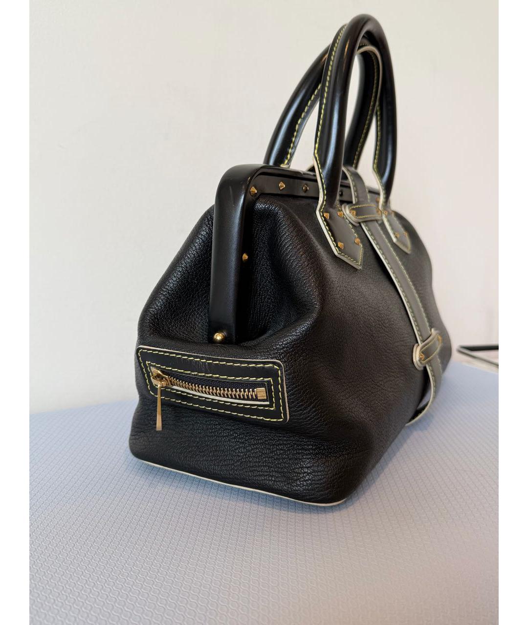 LOUIS VUITTON Черная кожаная сумка с короткими ручками, фото 6