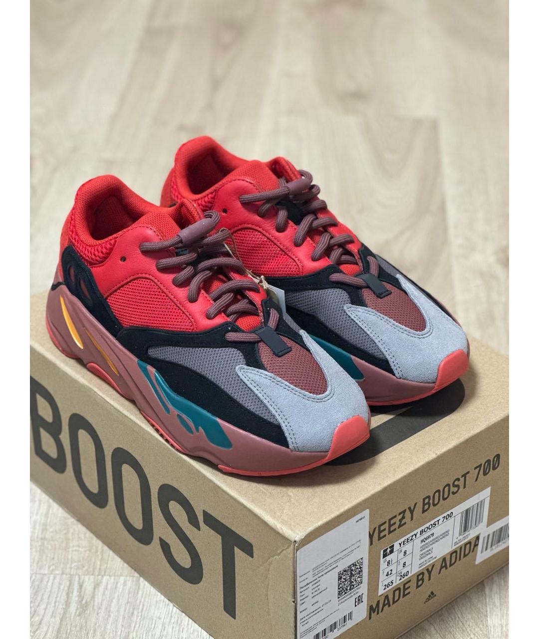 ADIDAS YEEZY Бордовые текстильные низкие кроссовки / кеды, фото 3