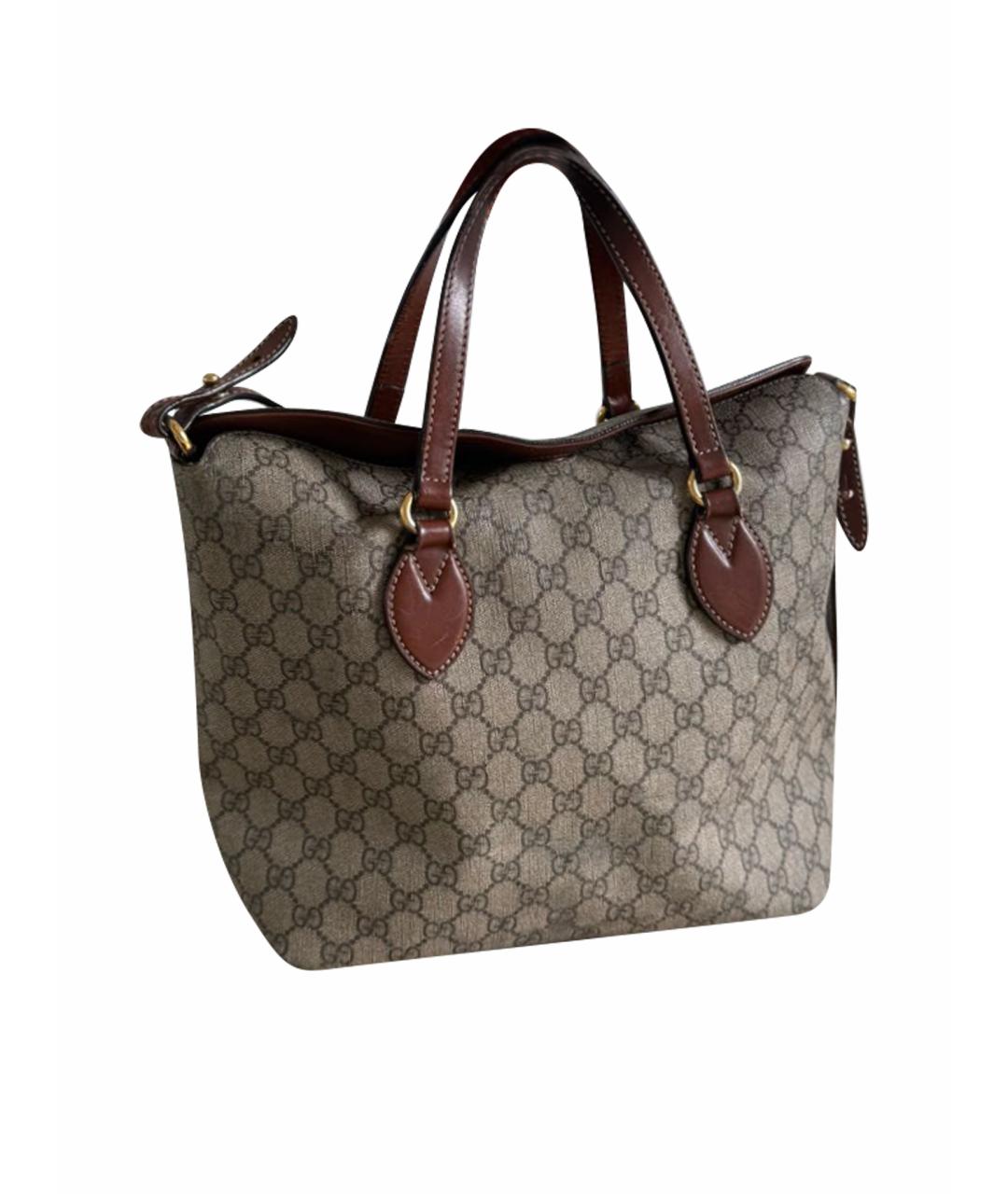 GUCCI Коричневая кожаная сумка с короткими ручками, фото 1