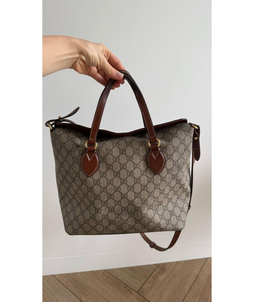 GUCCI Коричневая кожаная сумка с короткими ручками, фото 3