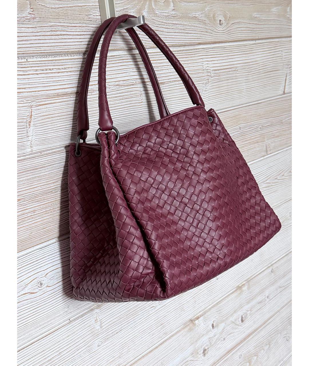 BOTTEGA VENETA Бордовая кожаная сумка тоут, фото 2