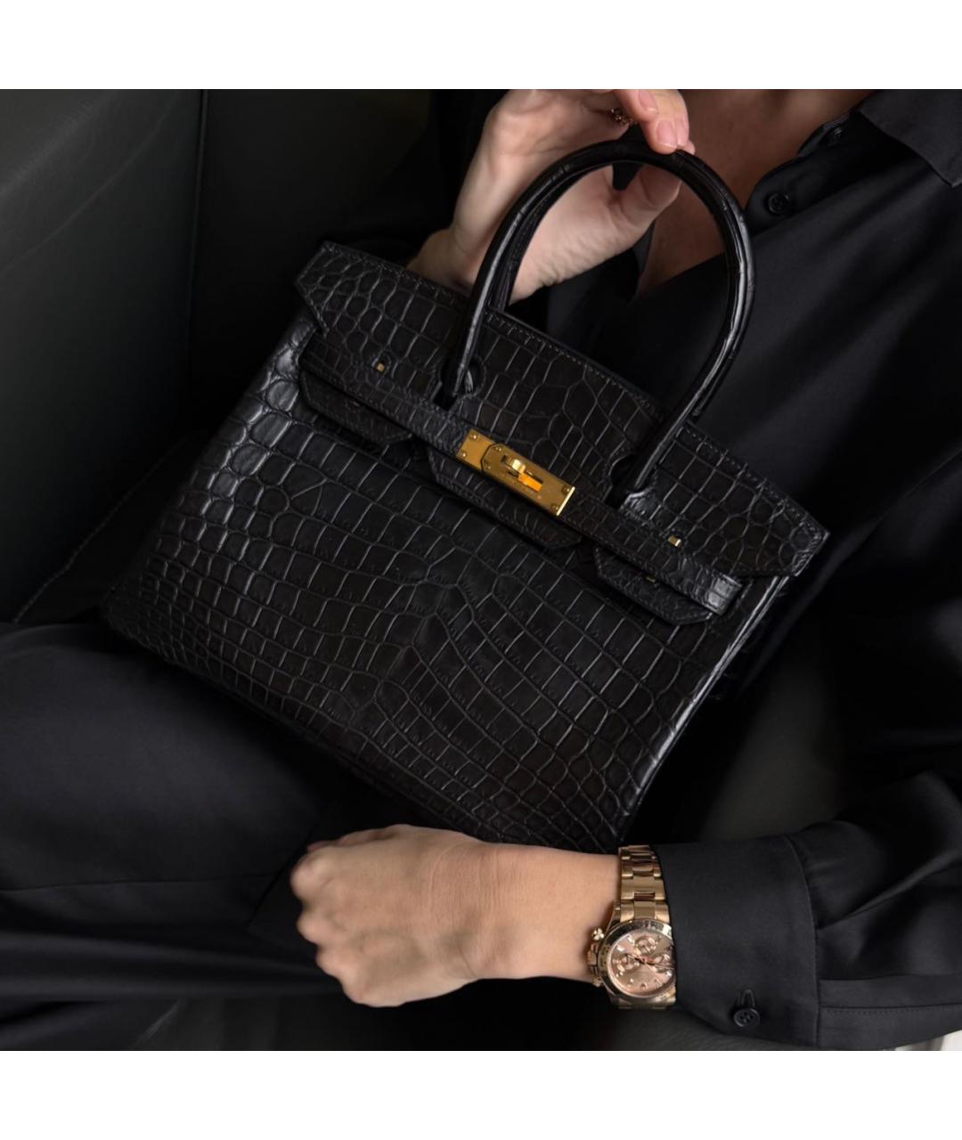 HERMES Черная сумка с короткими ручками из экзотической кожи, фото 4